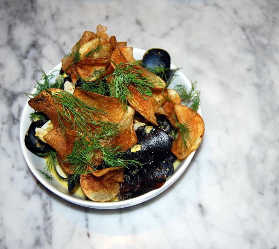 Bar Frances's Mussels with Dill-Seasoned Chips