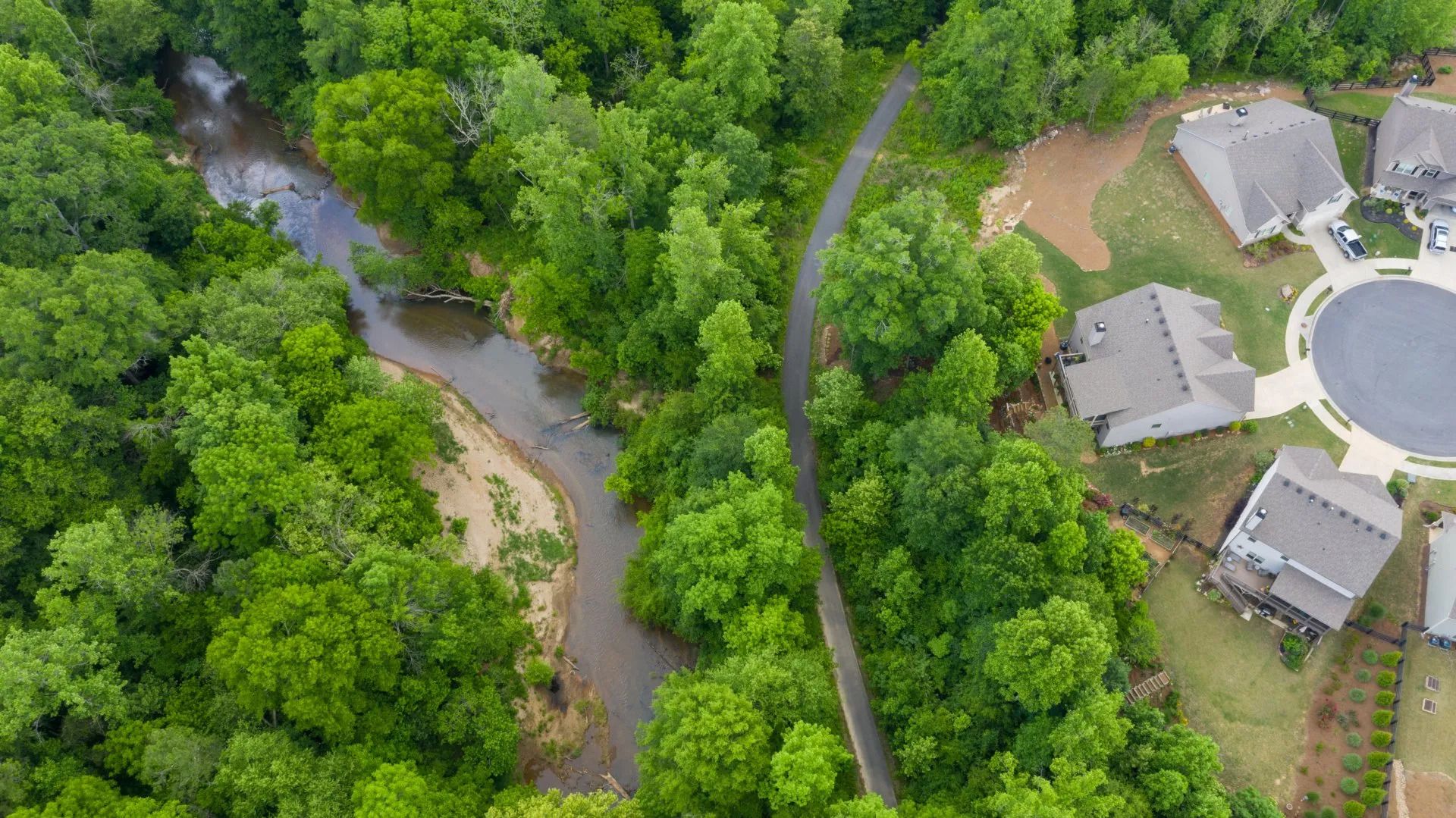 a creek running behind a subdivision at Stratford