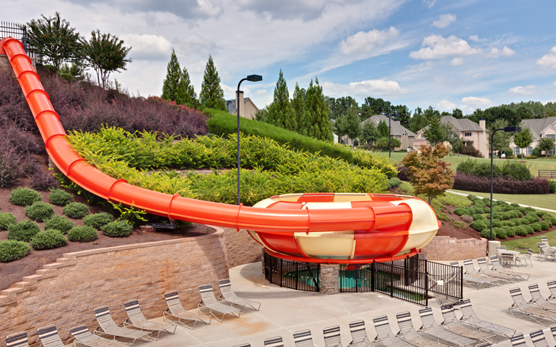 the large waterslide at the NatureWalk community pool