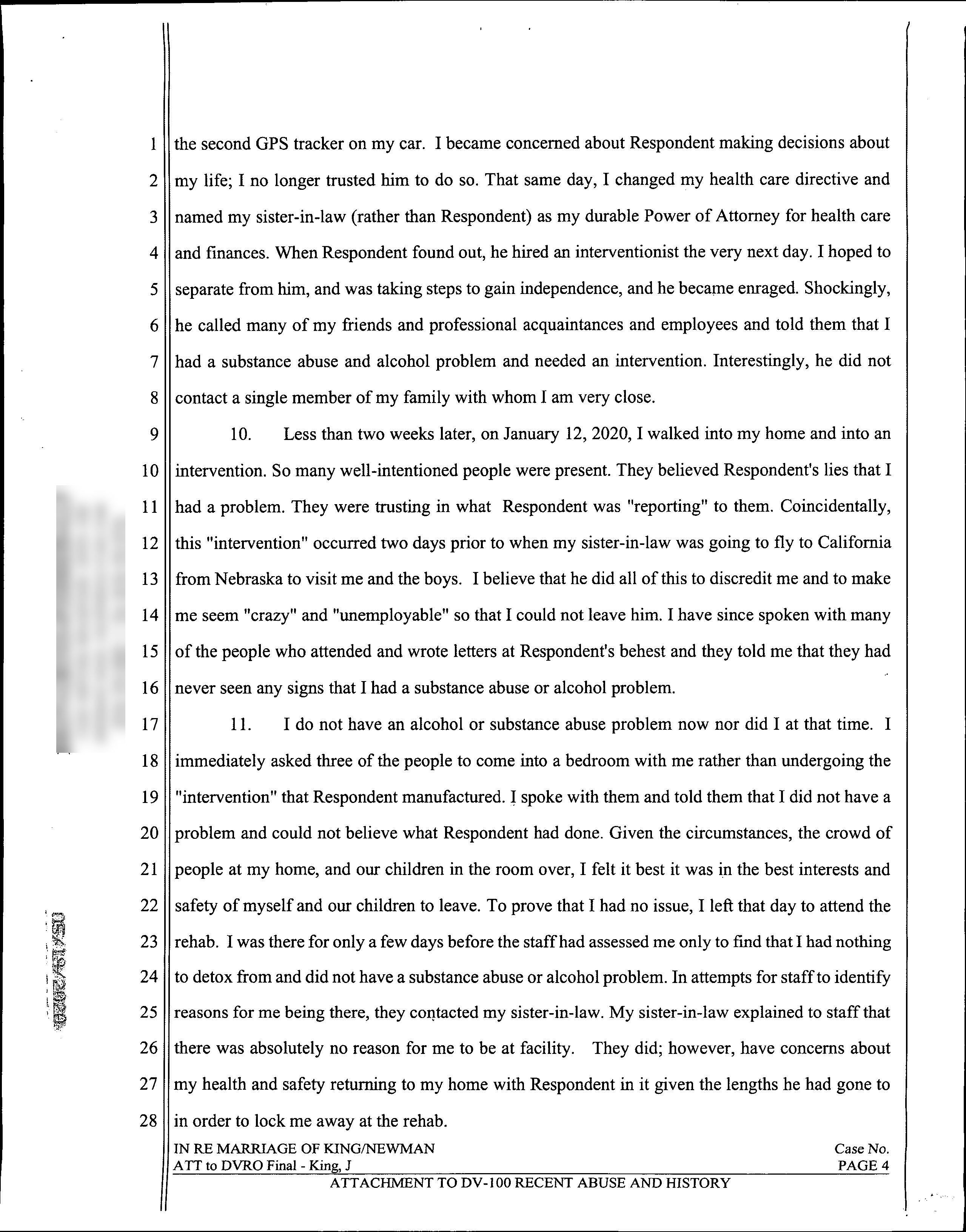Page four of Jaime King's domestic violence restraining order declaration