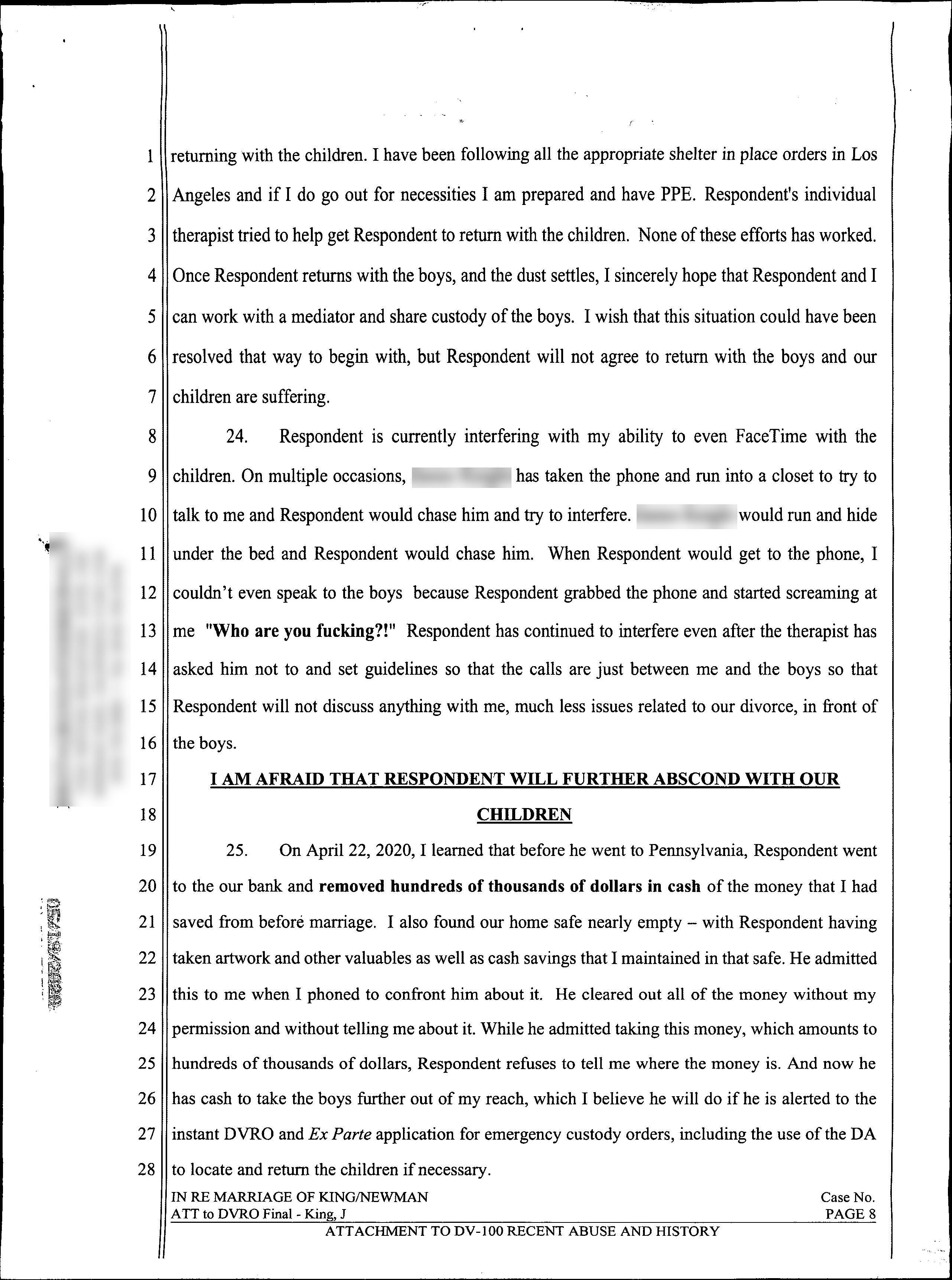 Page eight of Jaime King's domestic violence restraining order declaration