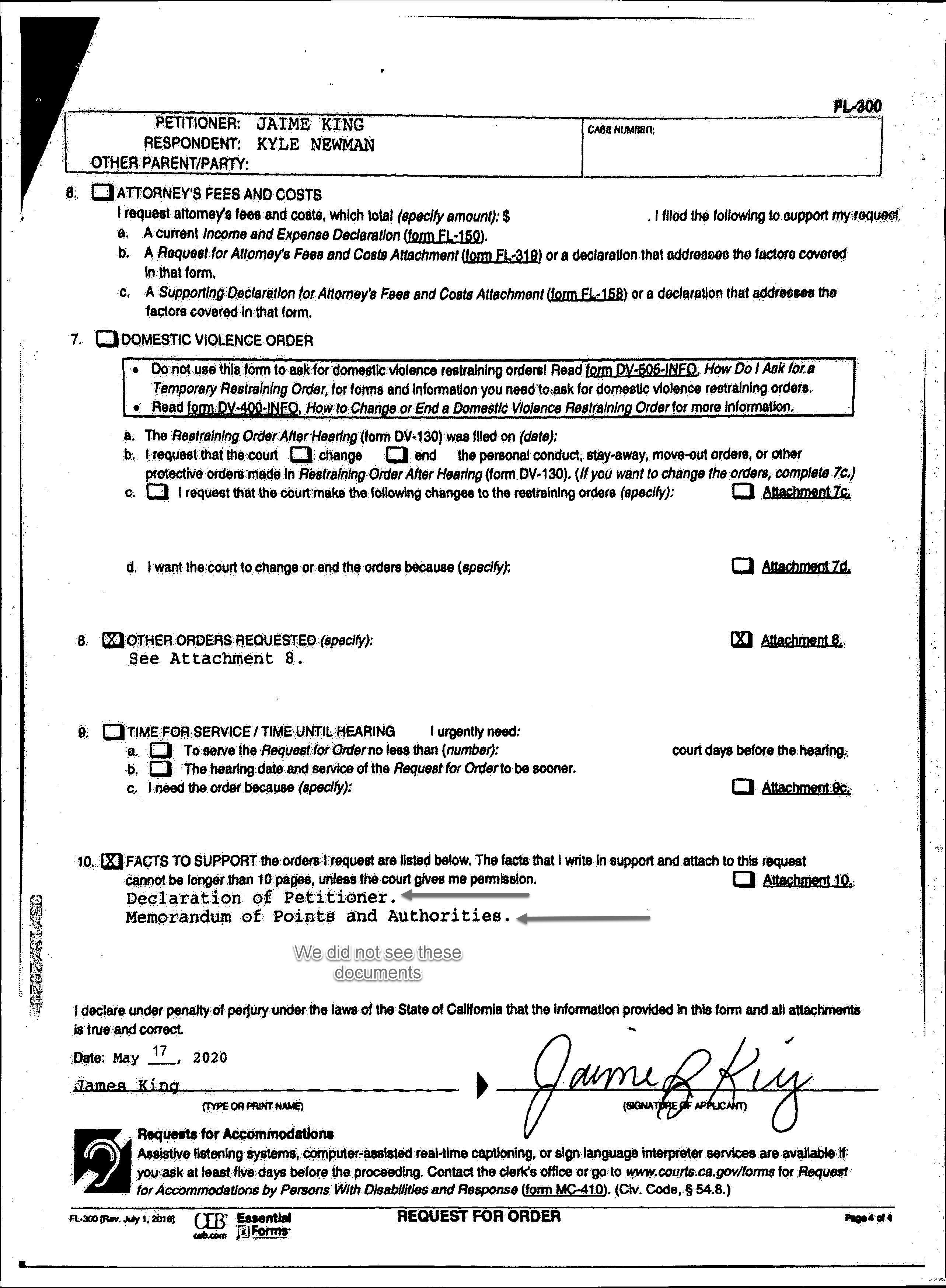 page four of Jaime King's ex parte application