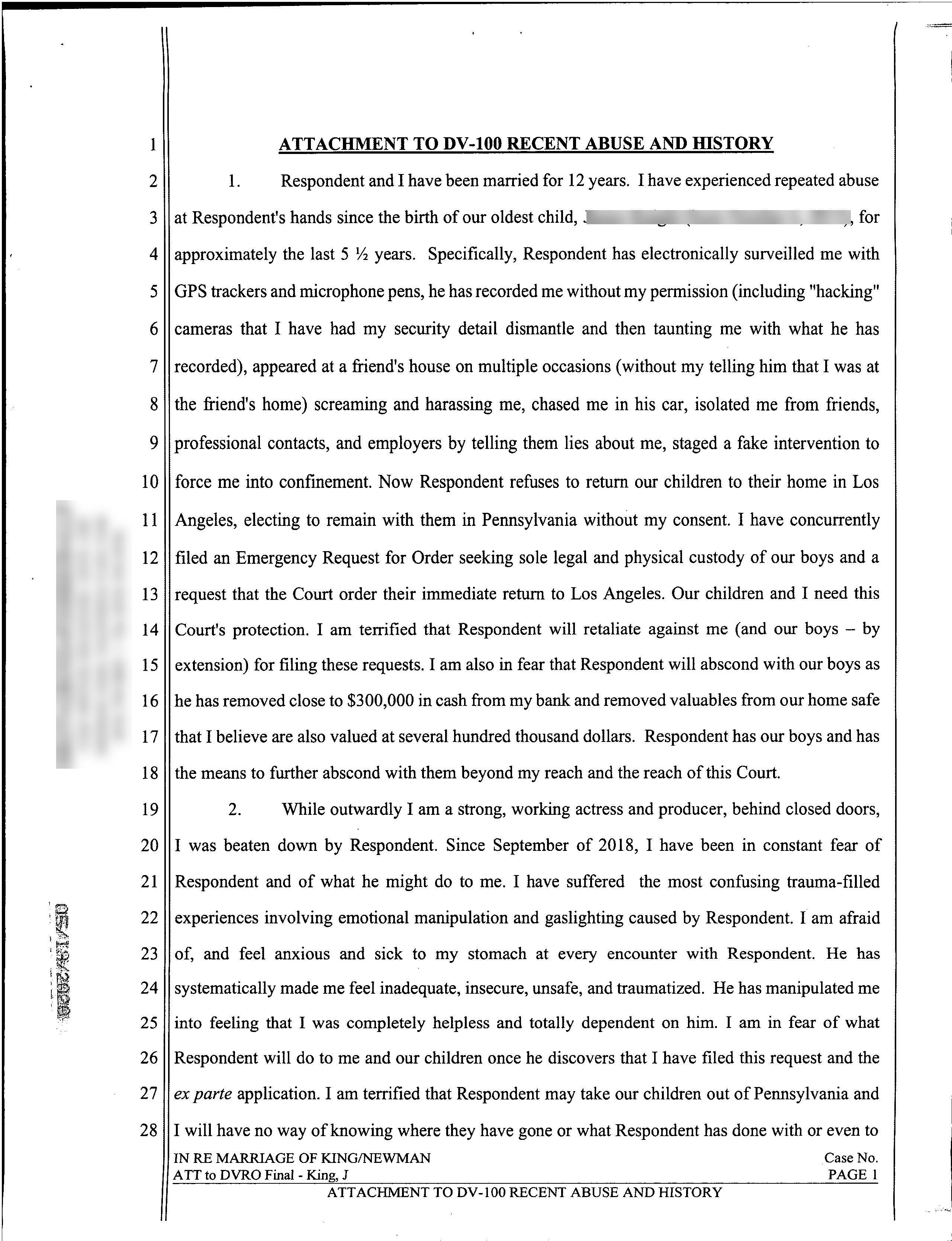 Page one of Jaime King's declaration
