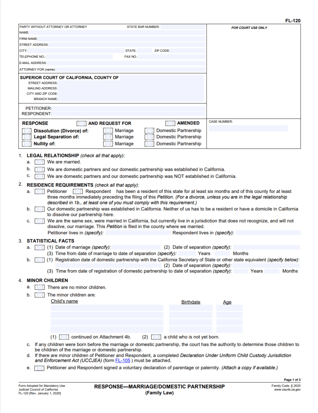 california divorce forms documents