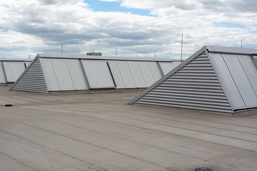 Close Up of Commercial Roof with Skylights