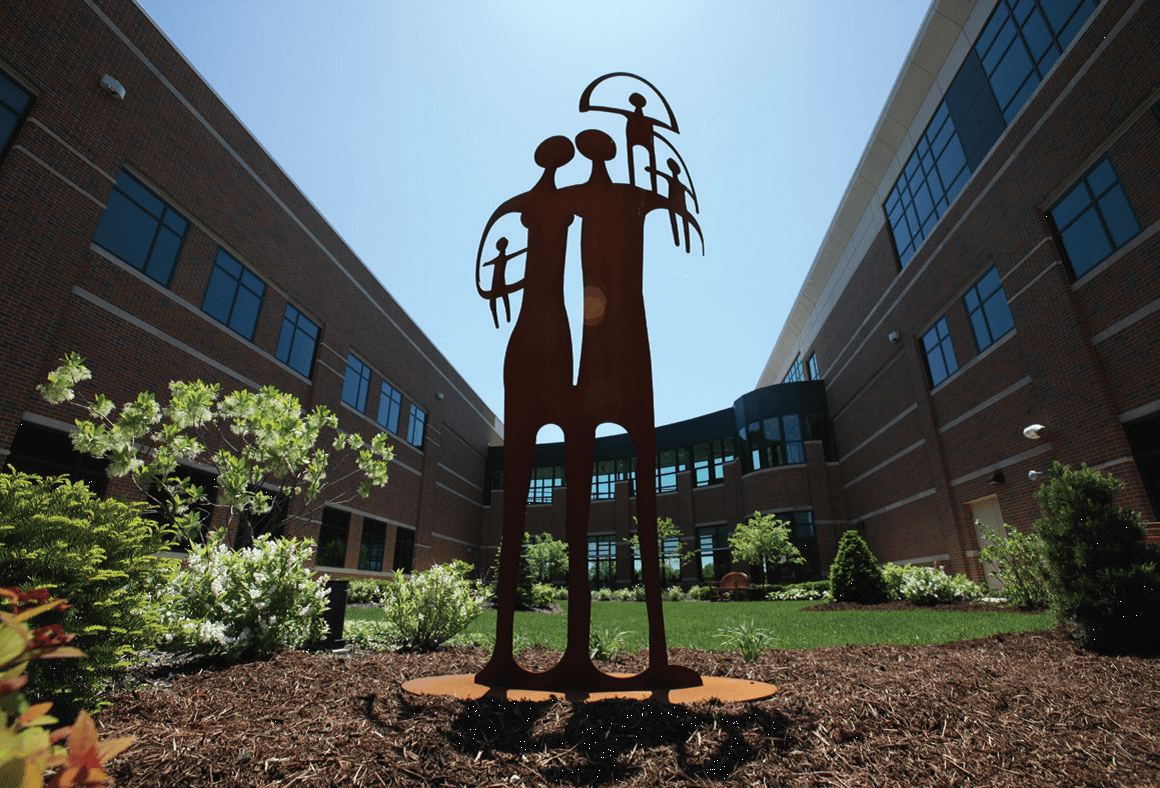 The Hunt Healing Garden is one of many Reid campus locations where outdoor artwork can be viewed. The garden, named in honor of local philanthropist Eileen Hunt, provides a wonderful opportunity for patients, families and caregivers to seek respite, reflection and renewal.