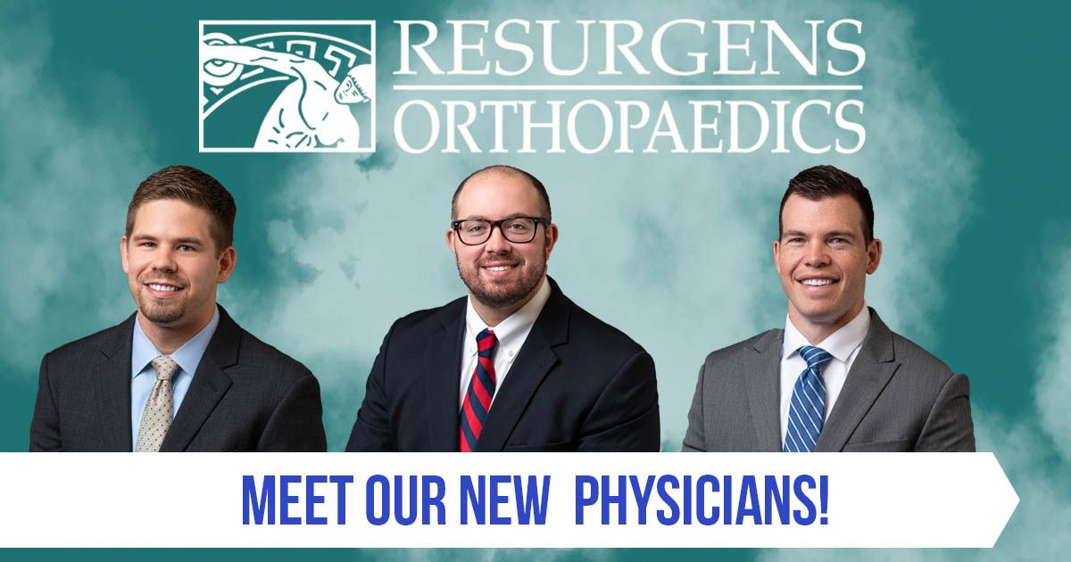 Three doctors are pictured above the words &quot;meet our new physicians!&quot;