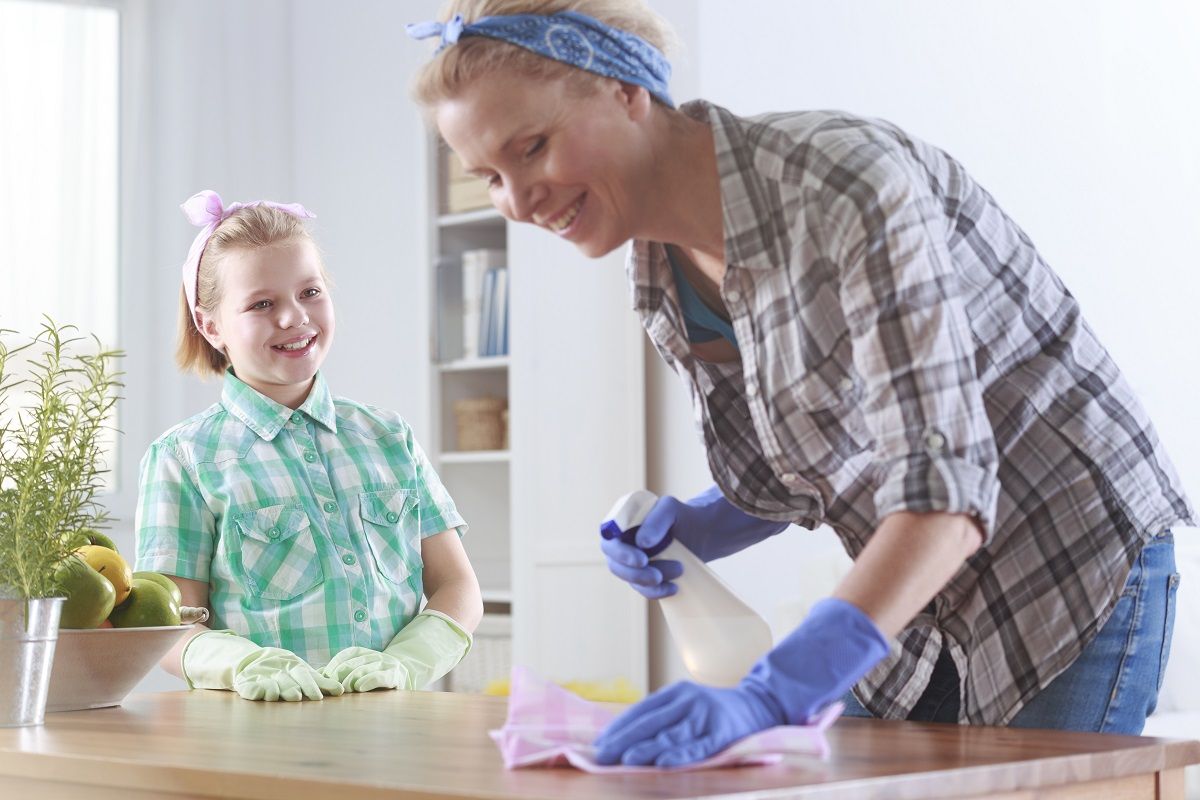 Cleaning with mom