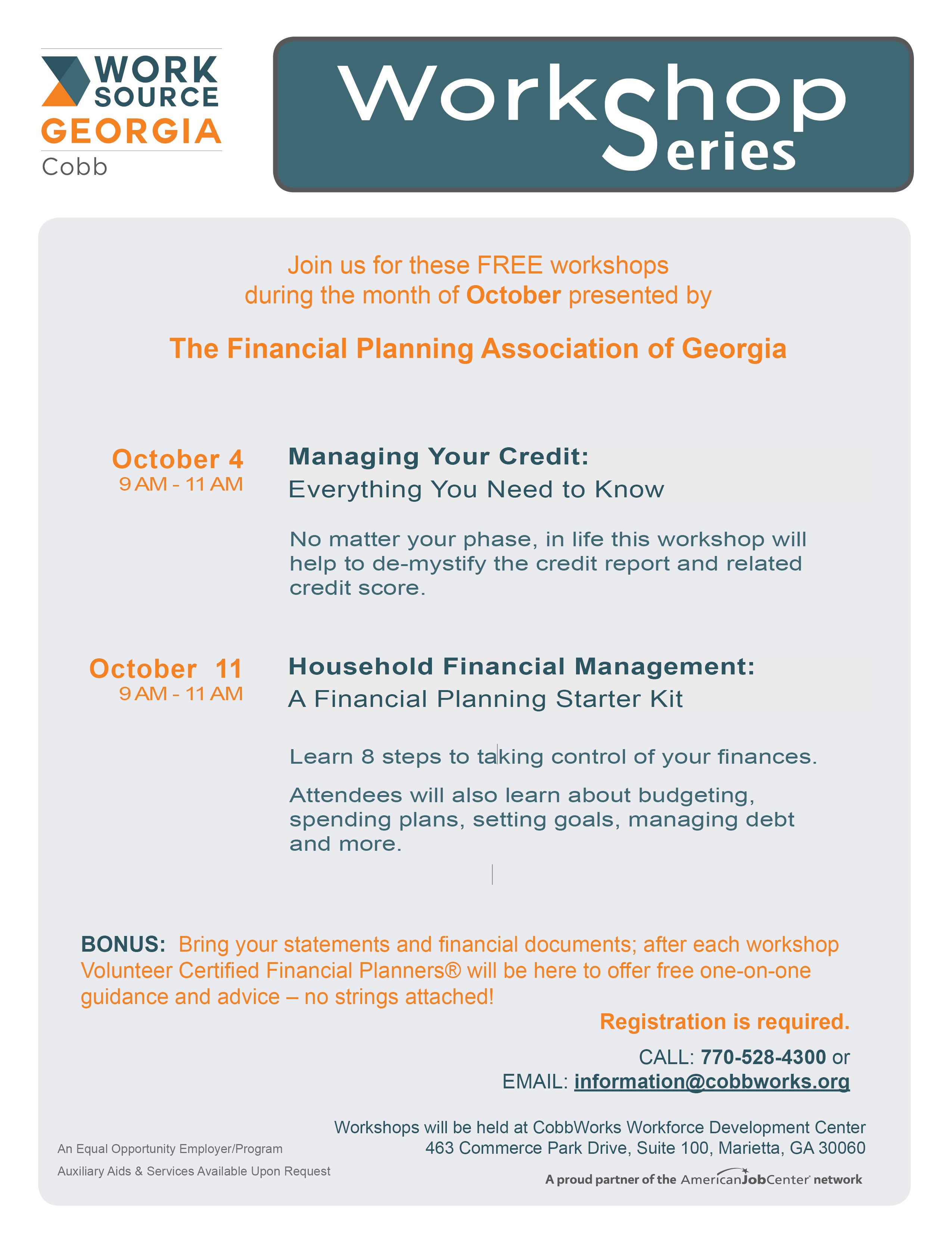 Financial Workshop flyer with schedule