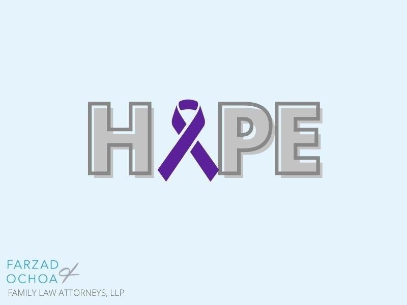 Words hope with a purple ribbon