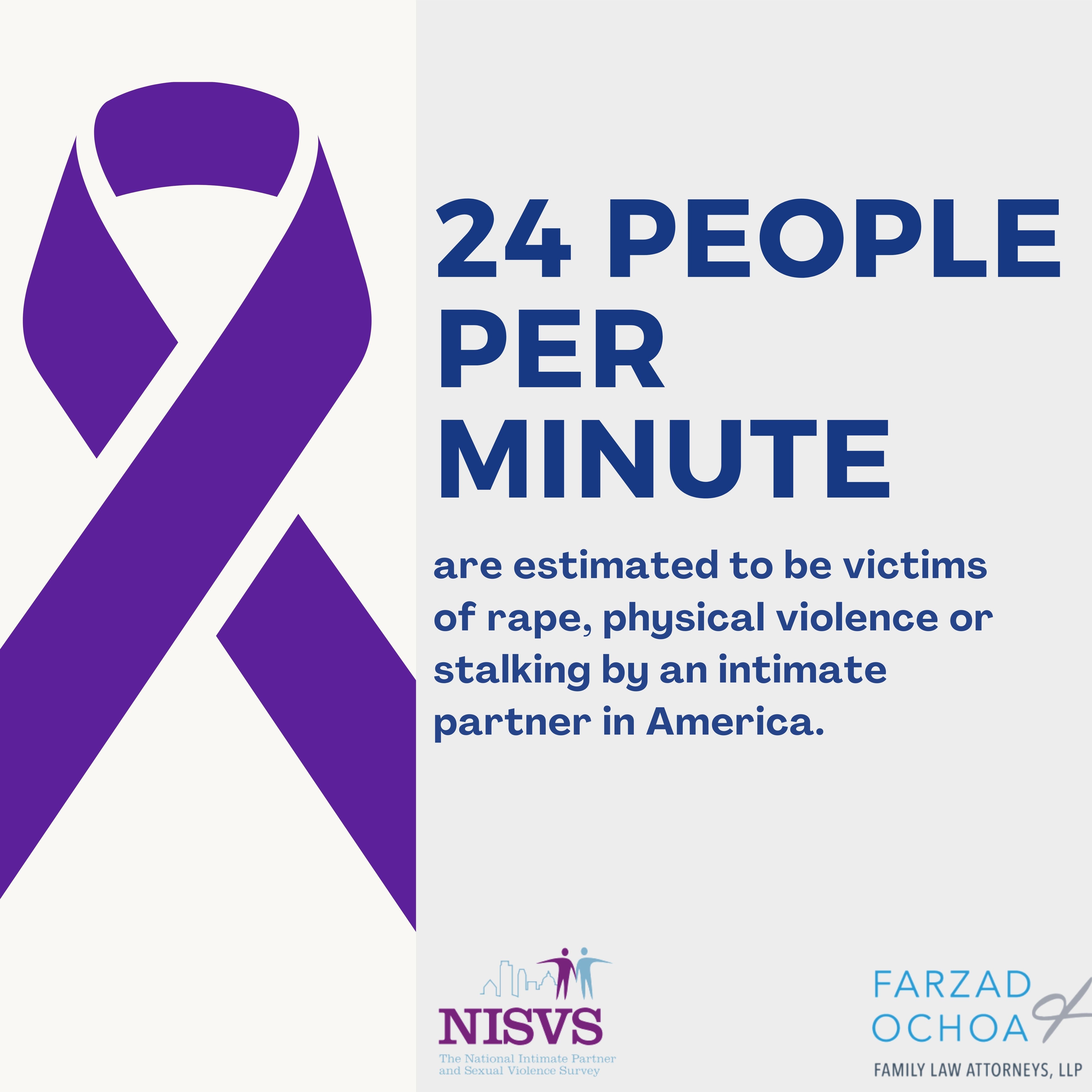 Purple ribbon with a statistic about domestic violence