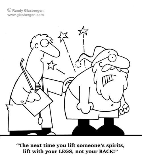 A comic highlighting how Santa must also experience back pain during the holidays.