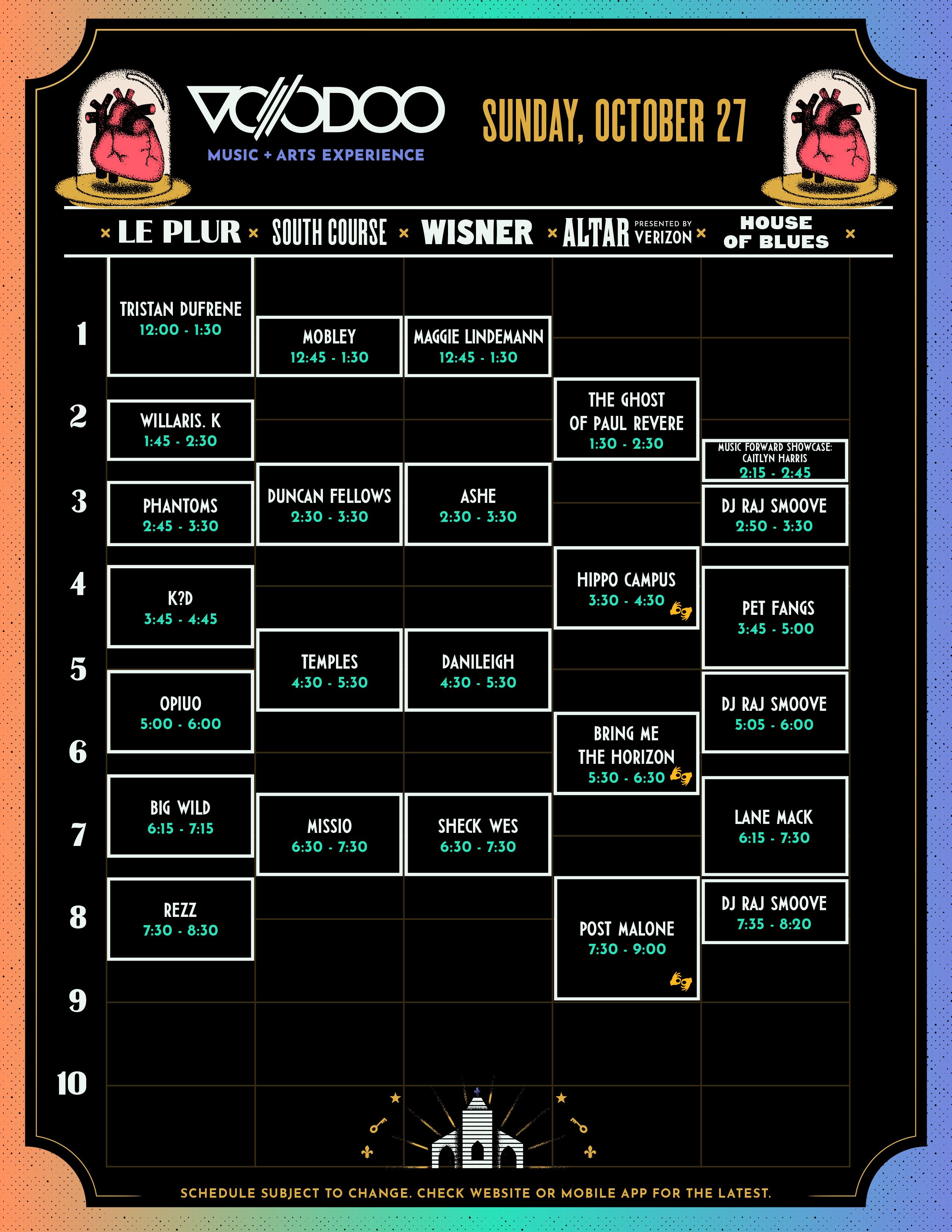 Voodoo Fest 2019 Sunday Schedule and Map Where Y'at