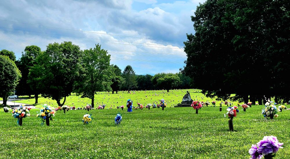 a large grassy field with people in it
