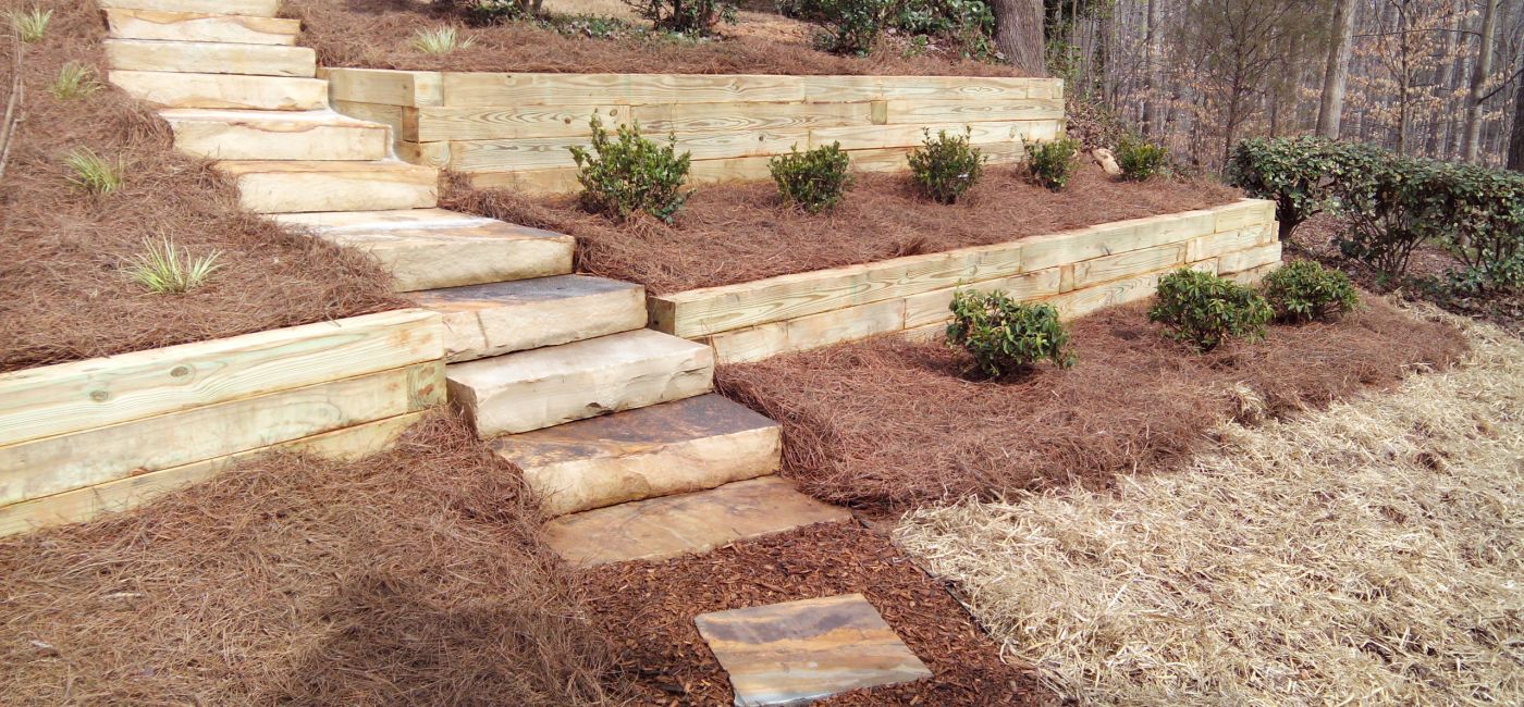 timber walls with stone step treads