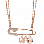 Pager to activate Large Rose Gold Safety Pin Necklace with Charms