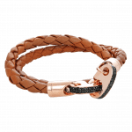 Pager to activate Perfect Fit Bracelet Double Strap Rose Gold White Diamonds on Baked Brown Leather