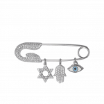 Pager to activate White Gold Diamond Safety Pin with Charms