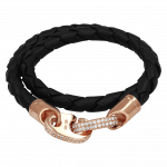 Pager to activate Perfect Fit Bracelet Double Strap Rose Gold with White Diamonds on Black Leather