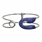 Pager to activate White Gold Blue Sapphire Safety Pin Bracelet