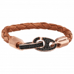 Pager to activate Perfect Fit Bracelet Rose Gold Black Diamonds on Braided Baked Brown Leather