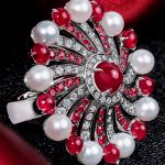 Pager to activate Infinia Pearl Cabochon Rubies Ring