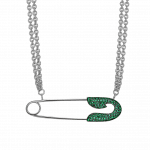 Pager to activate Large White Gold Emerald  Safety Pin Necklace