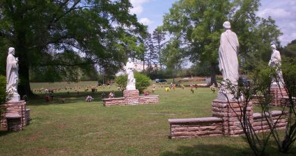a park with statues
