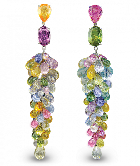 Multi-Color Sapphire Cluster Drop Earrings