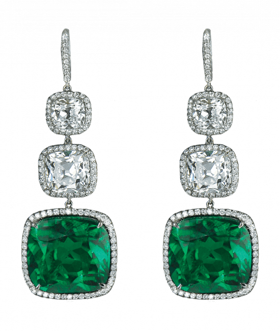Cushion Cut Emerald Drop Earrings