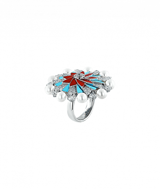 Infinia Pearl, Turquoise and Corals Ring