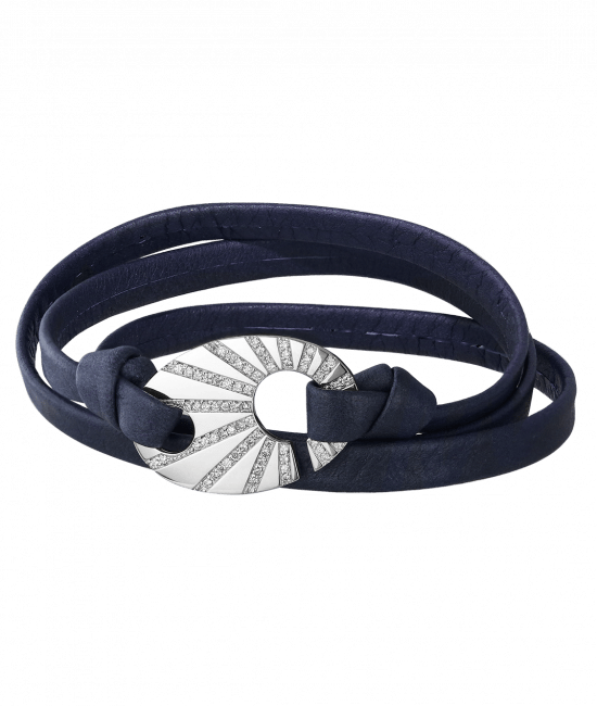 Perfect Fit Bracelet with White Diamonds on Navy Blue Leather Strap