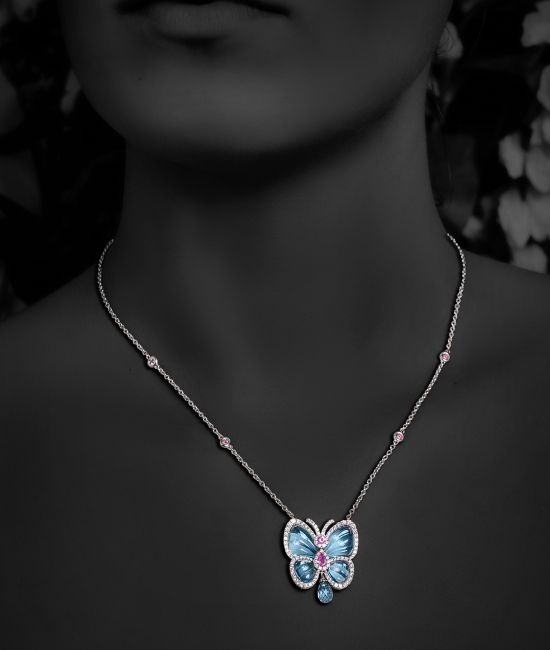 Papillon Necklace with Blue Topaz Small