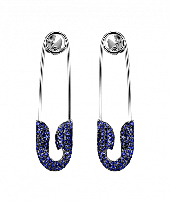 White Gold Sapphire Safety Pin Earrings