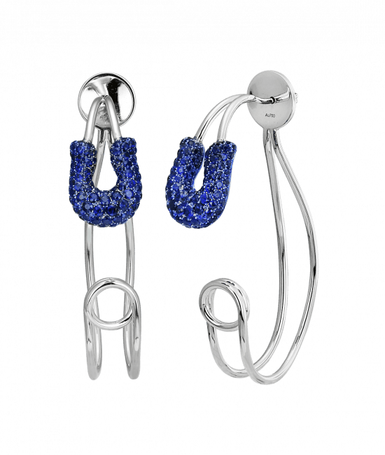 White Gold Sapphire Open Safety Pin Earrings