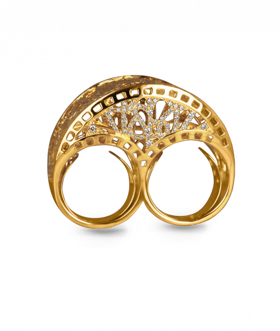 Two Finger Yellow Gold Cocktail Ring