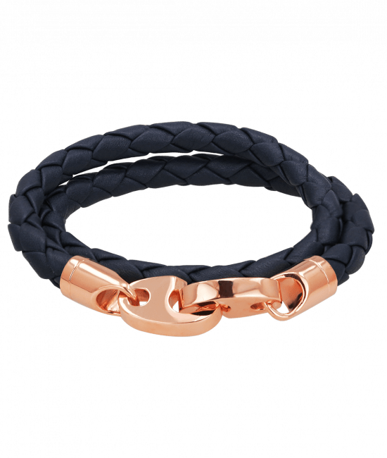 Perfect Fit Bracelet Double Strap Rose Gold Navy Brummel Leather