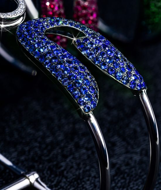 White Gold Blue Sapphire and Diamond Safety Pin Bracelet