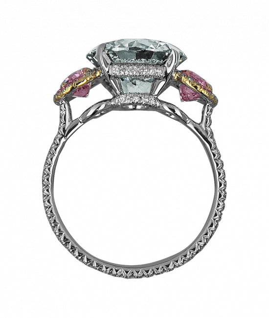 Fancy Dark Grey and Pink Three-Stone Diamond Ring