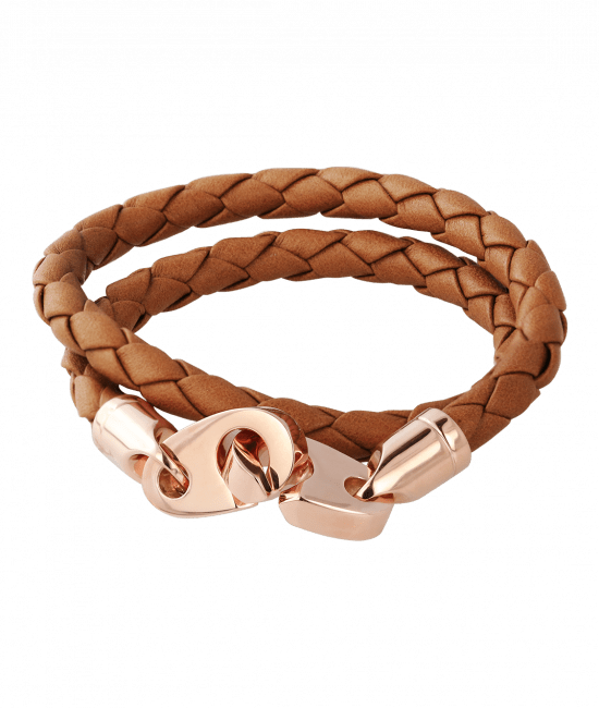 Perfect Fit Bracelet Double Strap Rose Gold Baked Brown Leather