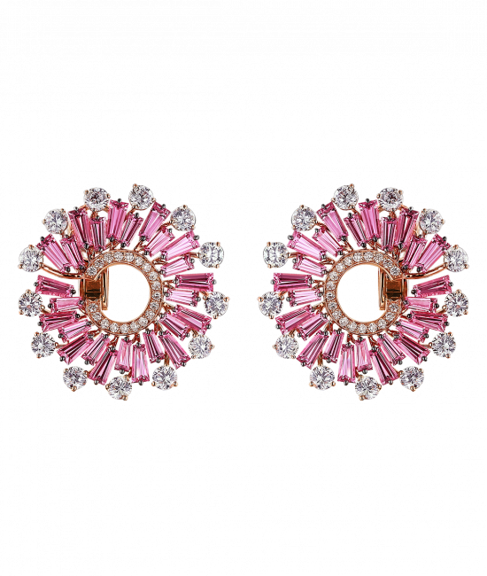 Baguette Cut Pink Sapphires Earrings (Small)