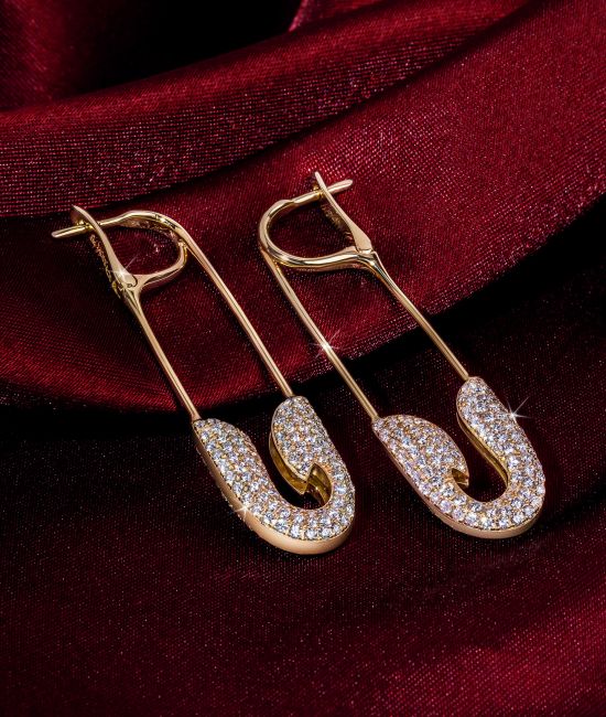 Rose Gold Diamond Safety Pin Earrings