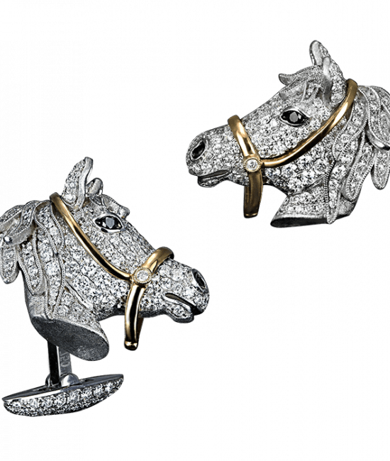 Two-Tone Gold Pave Horse Head Cufflinks