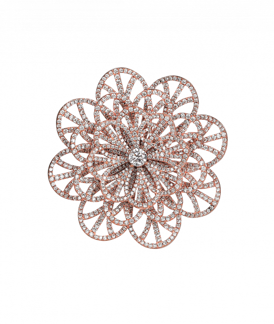 Full Pave Flower Rose Gold Cocktail Ring