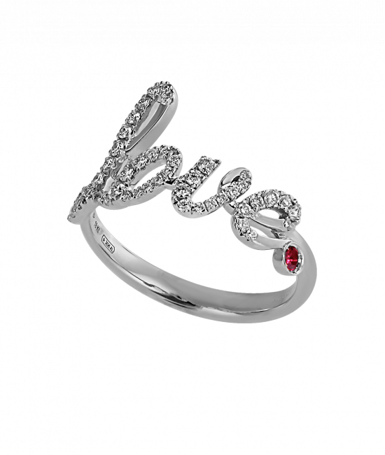 White Gold Pave Love Ring Ruby