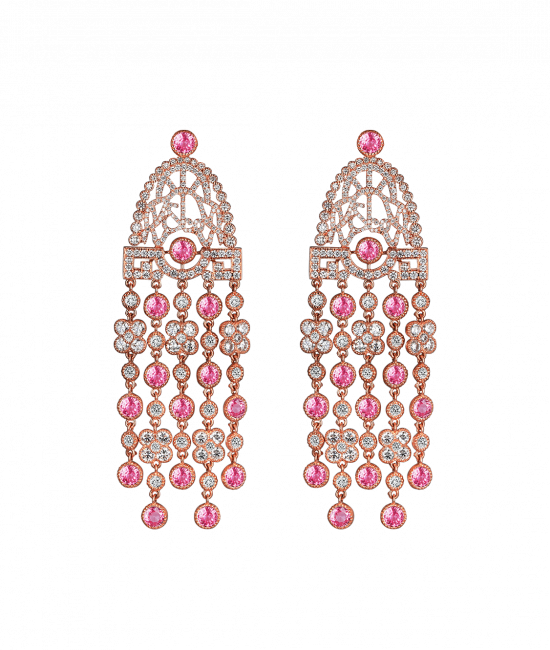 Jezebel Pink Sapphire and White Diamond Earrings Short