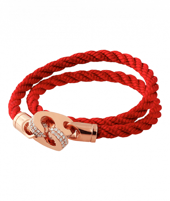 Perfect Fit Bracelet Double Strap Rose Gold with White Diamonds on Red Rope