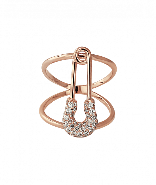 Rose Gold Diamond Safety Pin Ring