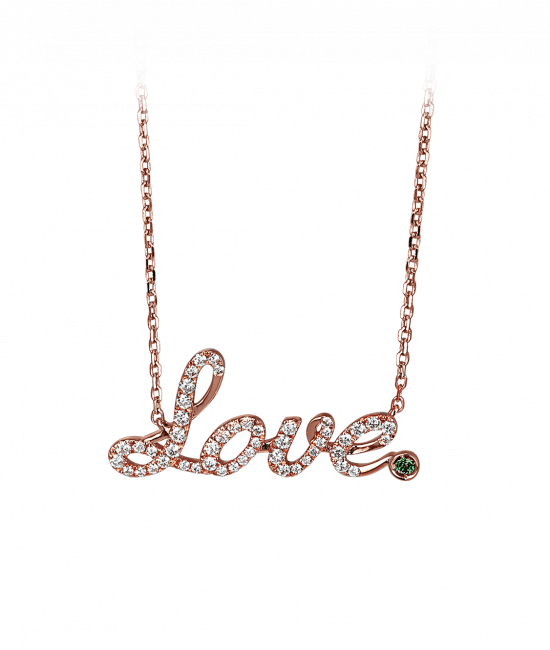 Rose Gold Pave Love Necklace Green Topaz