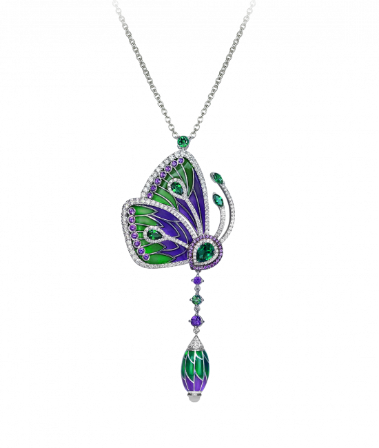 PAPILLON NECKLACE WITH PURPLE CATHEDRAL ENAMEL WINGS